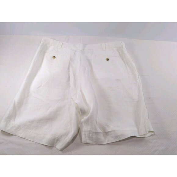 Charleston Twills Shorts Mens White 100% Linen - Chino Flat Front 40 X 9 - Picture 7 of 9